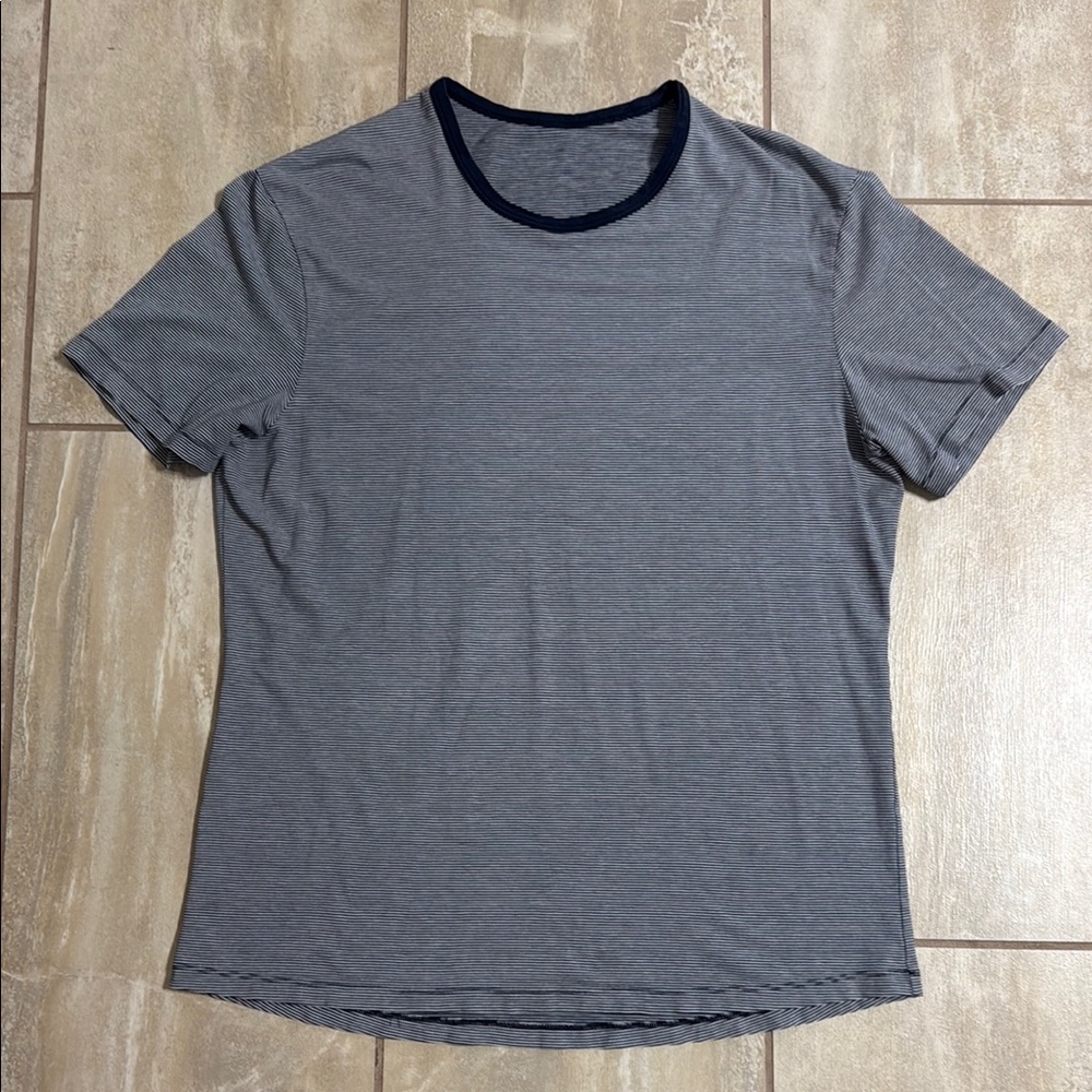 Lululemon Athletica Blue and White Stripe Short Sleeve Tee